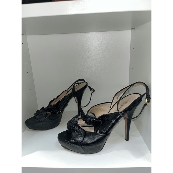 Prada Bow Front Ankle Wrap Platform Heels 39 - Picture 2 of 4